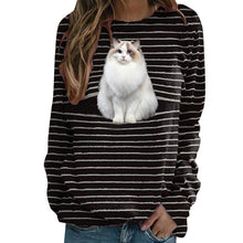 Laden Sie das Bild in den Galerie-Viewer, Gestreiftes T-Shirt mit Katzen-Print