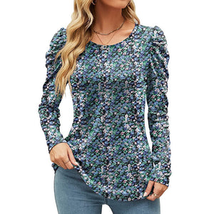 Bedrucktes Rundhals-T-Shirt mit schmaler Taille