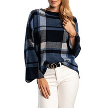 Laden Sie das Bild in den Galerie-Viewer, Kariertes Sweatshirt mit Rundhalsausschnitt und Farbblockmuster