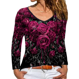 Langärmliges T-Shirt mit Rosendruck