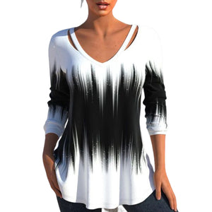 Langarm T-Shirt mit V-Ausschnitt und Tintemuster