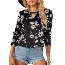 Laden Sie das Bild in den Galerie-Viewer, Bedrucktes Rundhals-T-Shirt für Damen mit langen Ärmeln