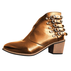 Damen Lederstiefel mit Gürtelschnalle