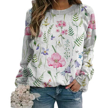 Laden Sie das Bild in den Galerie-Viewer, Rundhals-Sweatshirt mit Blumenmuster