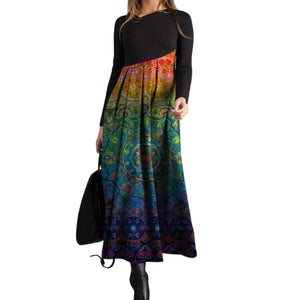Schmal Geschnittenes Bedrucktes Langärmliges Kleid