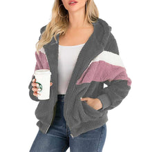 Laden Sie das Bild in den Galerie-Viewer, Plüsch-Sweatshirt in Kontrastfarbe mit Reißverschluss