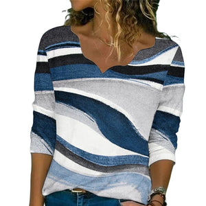 Lockeres langärmeliges T-Shirt mit geometrischem Aufdruck