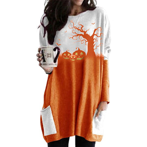 Halloween Langarmkleid mit Kürbismuster
