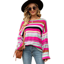 Laden Sie das Bild in den Galerie-Viewer, Bunt gestreifter lockerer Strickpullover für Damen