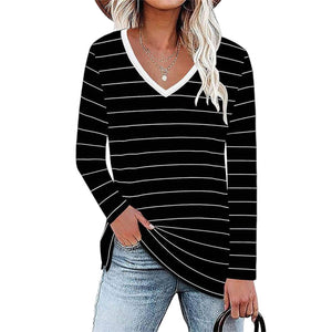 Gestreiftes Langärmliges T-Shirt mit V-Ausschnitt