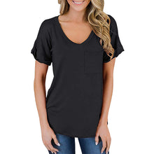 Laden Sie das Bild in den Galerie-Viewer, Einfarbiges T-Shirt mit V-Ausschnitt und Tasche