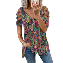 Laden Sie das Bild in den Galerie-Viewer, Lockeres Bedrucktes T-Shirt mit V-Ausschnitt und Reißverschluss