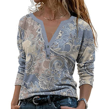 Laden Sie das Bild in den Galerie-Viewer, Langärmliges Paisley-T-Shirt mit V-Ausschnitt