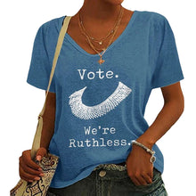 Laden Sie das Bild in den Galerie-Viewer, Lässiges T-Shirt mit V-Ausschnitt und Buchstabendruck