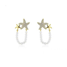 Laden Sie das Bild in den Galerie-Viewer, Diamant Seestern Perlen Ohrringe