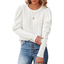 Laden Sie das Bild in den Galerie-Viewer, Einfarbiger Jacquard-Strickpullover mit Rundhalsausschnitt