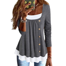 Laden Sie das Bild in den Galerie-Viewer, Damen-T-Shirt mit plissierten Knöpfen und langen Ärmeln
