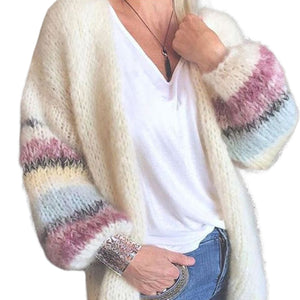 Gestreifte Langärmelige Strickjacke