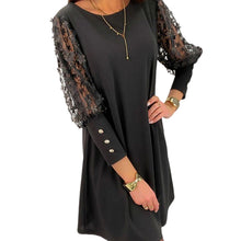 Laden Sie das Bild in den Galerie-Viewer, Einfarbiges Kleid mit Rundhalsausschnitt und Puffärmeln
