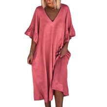 Laden Sie das Bild in den Galerie-Viewer, Einfarbiges Kleid Mit Rüschenärmeln