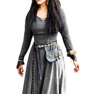 Retro einfarbiges Ethno-Kleid mit hoher Taille