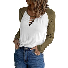 Laden Sie das Bild in den Galerie-Viewer, Lässiges T-Shirt mit langen Ärmeln und Farbblock