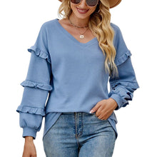 Laden Sie das Bild in den Galerie-Viewer, Lockeres T-Shirt mit V-Ausschnitt und Waffelmuster