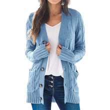 Laden Sie das Bild in den Galerie-Viewer, Lässige Langärmlige Strickjacke mit V-Ausschnitt