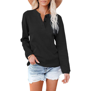 Einfarbiges Langarm-T-Shirt mit V-Ausschnitt