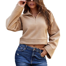 Laden Sie das Bild in den Galerie-Viewer, Langärmliges Lockeres T-Shirt mit Reißverschluss