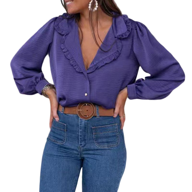 Gekräuselte Revers-Bluse