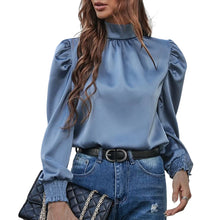 Laden Sie das Bild in den Galerie-Viewer, Elegante Langarmbluse mit Rollkragen und Puffärmeln