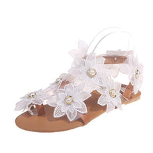 Laden Sie das Bild in den Galerie-Viewer, Lässige Damensandalen mit Chiffonblume und Perlen