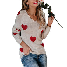 Laden Sie das Bild in den Galerie-Viewer, Herz V-Ausschnitt Strick Langarm Pullover