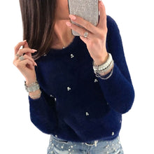 Laden Sie das Bild in den Galerie-Viewer, Plüschiger langärmeliger Pullover mit Perlen