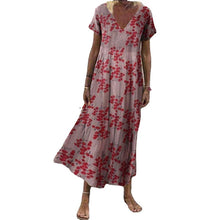 Laden Sie das Bild in den Galerie-Viewer, Kurzärmliges lockeres Blumenkleid mit V-Ausschnitt