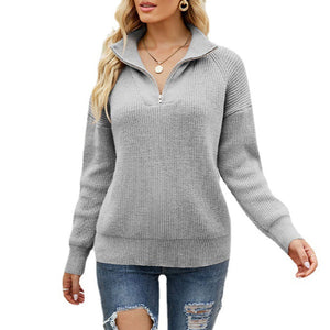 Gestrickter Langärmliger Pullover mit Reißverschluss