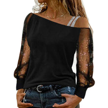 Laden Sie das Bild in den Galerie-Viewer, Damen modische schulterfreies einfarbiges langärmliges T-Shirt