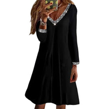 Laden Sie das Bild in den Galerie-Viewer, Einfarbiges Langarmkleid mit V-Ausschnitt