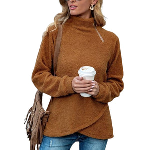 Asymmetrisches Rollkragen-Plüschsweatshirt