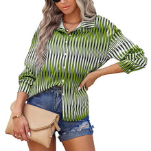 Laden Sie das Bild in den Galerie-Viewer, Strickjacke Gestreiftes Langarm-Hemd mit Revers