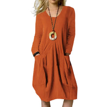 Laden Sie das Bild in den Galerie-Viewer, Damen lockeres lässiges langes Kleid einfarbiges Taschenkleid