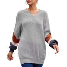 Laden Sie das Bild in den Galerie-Viewer, Strickpullover mit V-Ausschnitt und Ballonärmeln