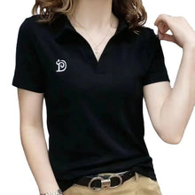 Laden Sie das Bild in den Galerie-Viewer, Kurzärmeliges T-Shirt mit V-Ausschnitt für Damen