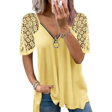 Laden Sie das Bild in den Galerie-Viewer, Elegantes Kurzärmliges Einfarbiges Lockeres T-shirt mit Reißverschluss