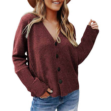 Laden Sie das Bild in den Galerie-Viewer, Damen Einfarbige Strickjacke mit Knöpfen
