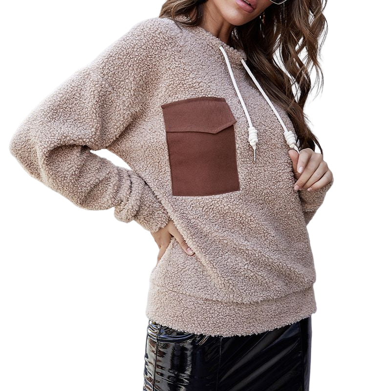 Plüsch-Sweatshirt mit Rundhalsausschnitt und Taschen