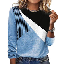 Laden Sie das Bild in den Galerie-Viewer, Lässiges Gestreiftes T-Shirt mit Farbblock für Damen