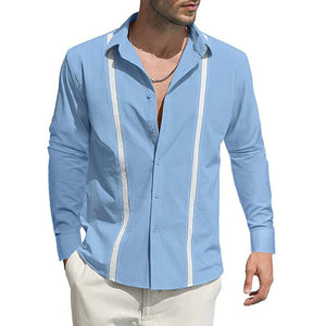 Langärmliges Cardigan-Hemd mit Revers und Farbblock für Herren