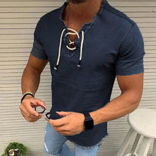 Laden Sie das Bild in den Galerie-Viewer, Stretch-Jeanshemd mit Schnürung für Herren